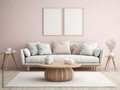 Scandinavian Living Room Interior Background Wall, Mockups Design 3D, HD
