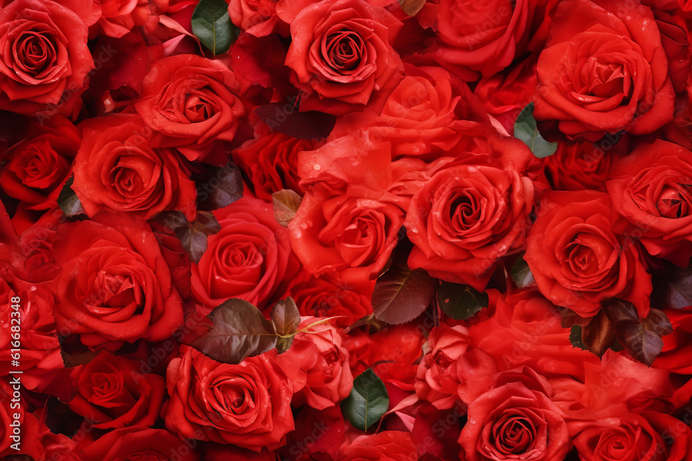 A seamless collage of lush red roses