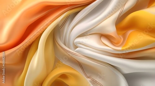 Photorealistic silk fabric, fashion fabric with white, yellow and orange color. Created with Generative AI Technology