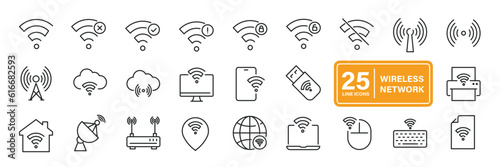 
Wireless network line icons. Editable stroke. For website marketing design, logo, app, template, ui, etc. Vector illustration.