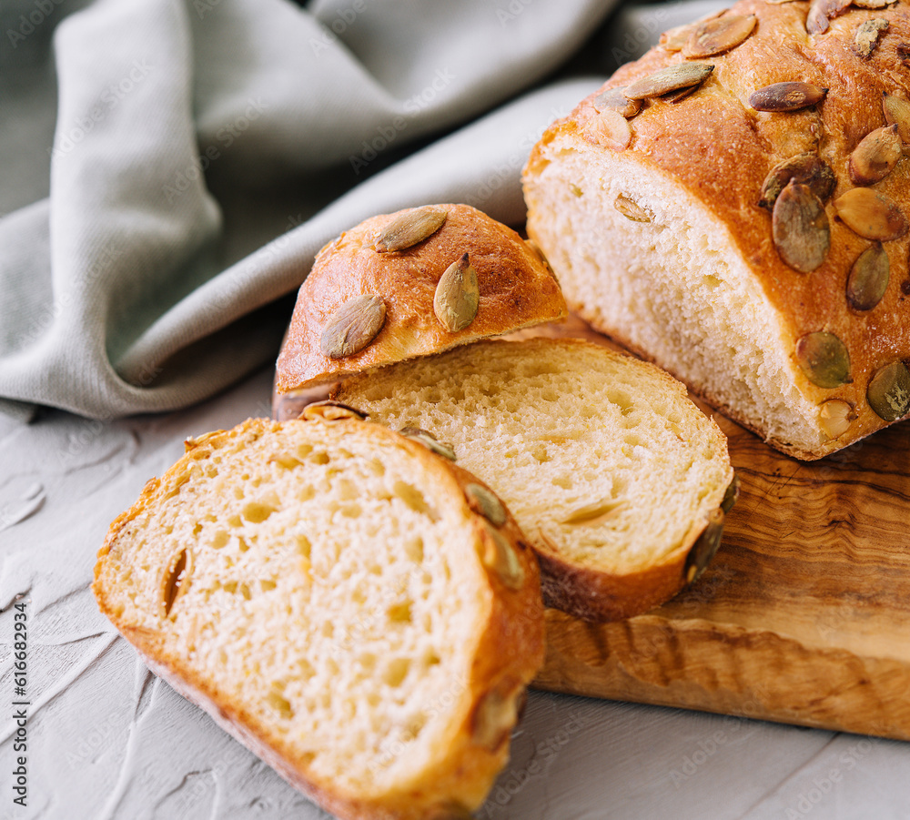 Fresh healthy organic baked pumpkin seed bread