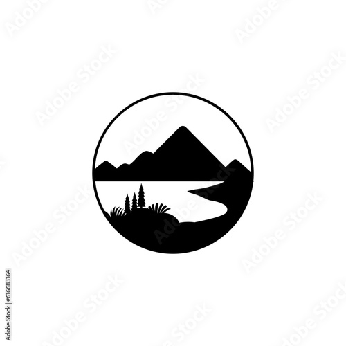 mountain beach logo black and white vector illustration