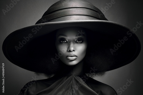 Mujer con sombrero de ala grande 07 AI generativa Ilustración