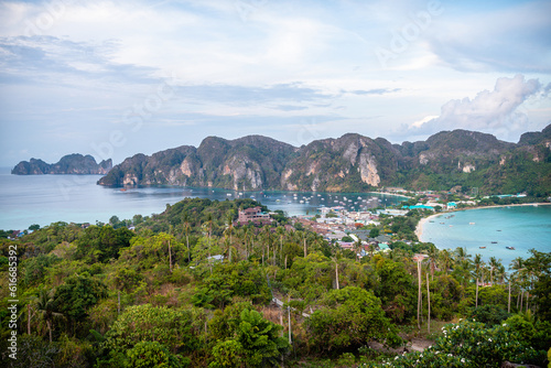 panoramic view of phi phi town, thailand