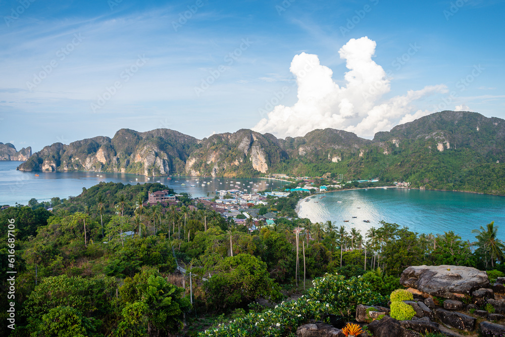 panoramic view of phi phi town, thailand