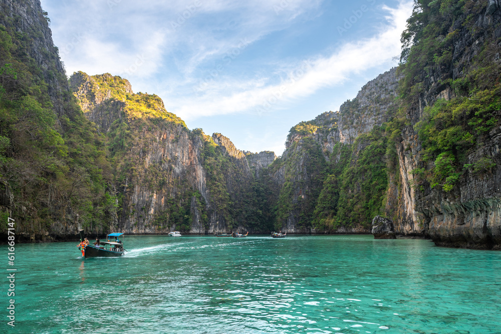 views of maya bay beach in phi phi islands, thailand views of maya bay beach in phi phi islands, thailand