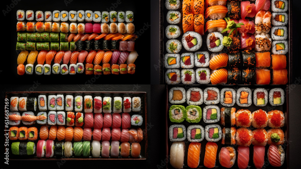 Japanese sushi food top view. Generative AI