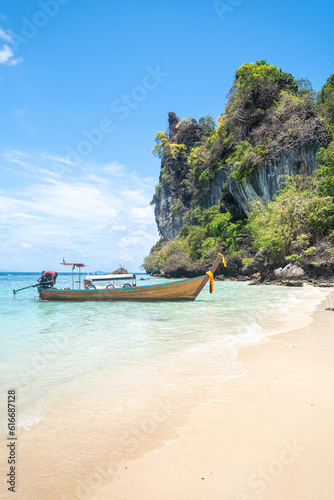 views of maya bay beach in phi phi islands, thailand