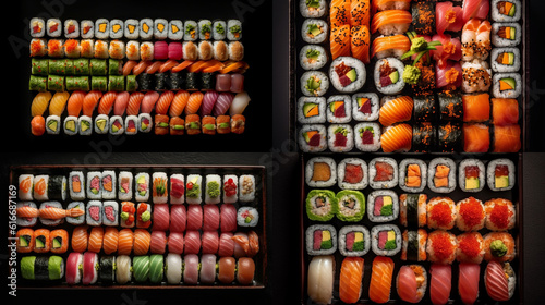 Wallpaper Mural Japanese sushi food top view. Generative AI Torontodigital.ca