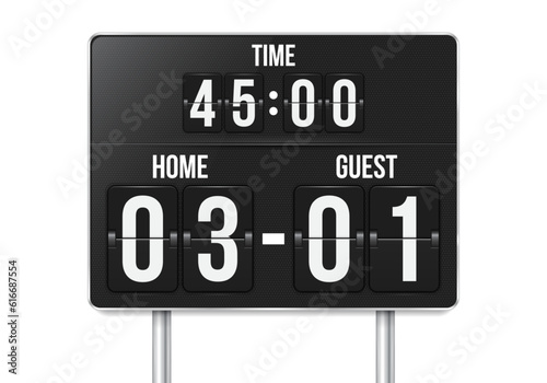 Football mechanical scoreboard with time and result display. Sport template for your design. Vector illustration.