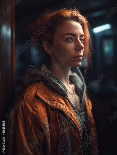 Woman Female Face Street Style Portrait Close Up Photo Digital Generated Realistic Modern Trendy Illustration Artwork Background photo