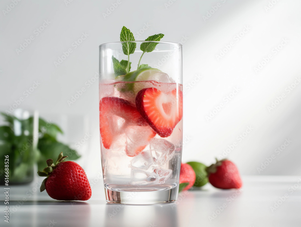 Strawberry mojito in a big glass Strawberry mojito in a big glass