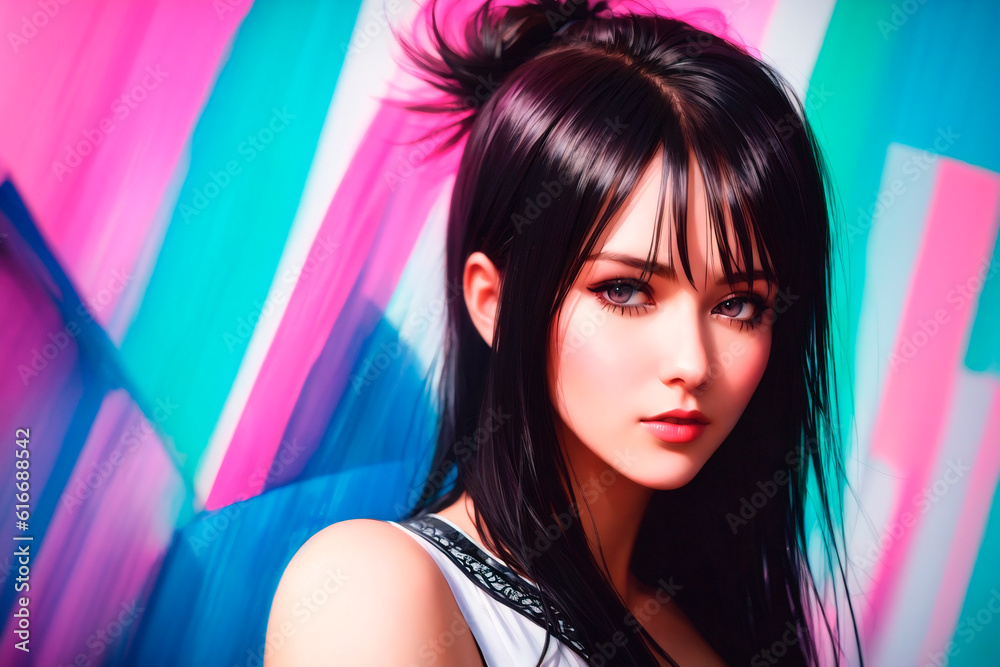Close-up portrait of beautiful young woman. Generative AI.