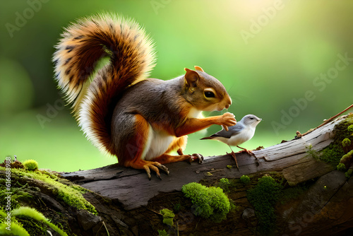 squirrel on a tree with bird