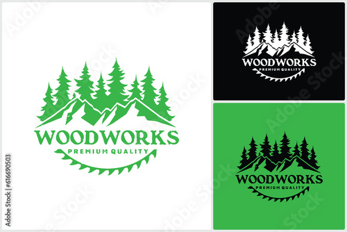 Sawmill Emblem Logo Vector for Carpentry, Woodworkers, Lumberjack, Sawmill Service