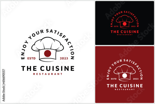 Chef Hat Combination with Red Circle Like Sun Japan Logo Icon, Chef Hat Vector Design Template