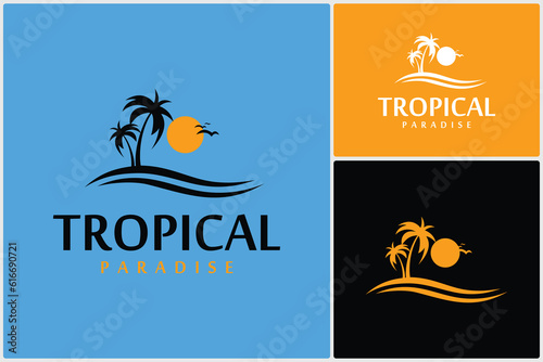 Tropical Paradise Logo Icon Template Vector Design Illustration