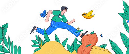 Vector internet operation illustration of people exercising and running healthy
