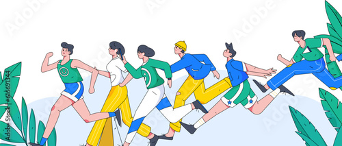 Vector internet operation illustration of people exercising and running healthy
