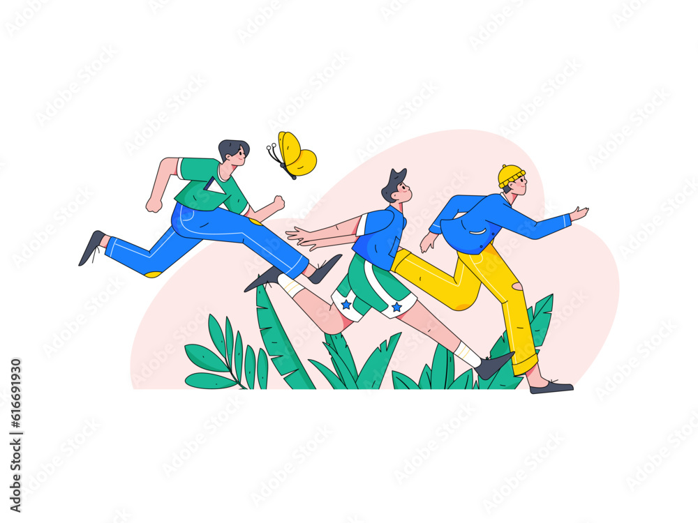 Vector internet operation illustration of people exercising and running healthy
