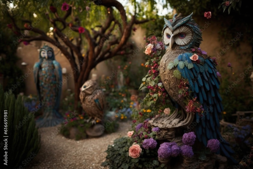 a garden filled with whimsical and enchanting sculptures, bringing magic to the space, created with generative ai