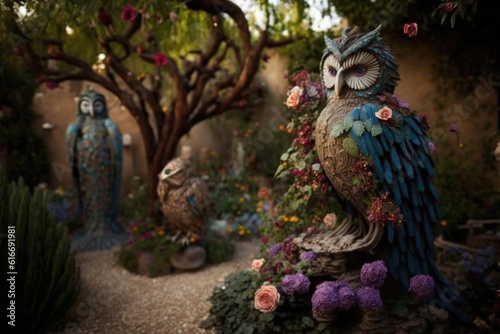 a garden filled with whimsical and enchanting sculptures, bringing magic to the space, created with generative ai © Natalia