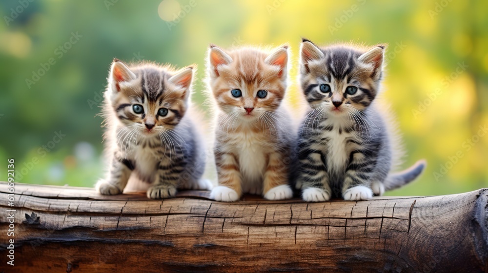 Fototapeta Three cute lazy kittens.AI generated. 