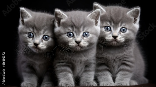 Three cute lazy kittens.AI generated.  © 娜 赵