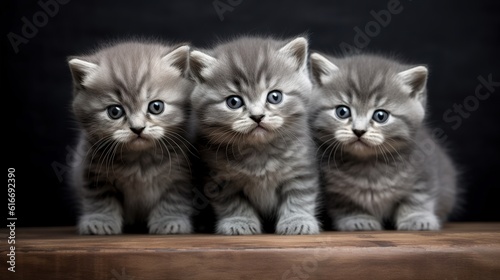 Three cute lazy kittens.AI generated.  © 娜 赵