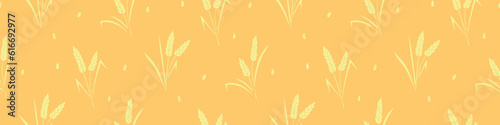 Wheat spikelets and grains, vector seamless pattern in flat style, isolated. Design of print, wrapping paper, packaging on theme of bakery products, flour, harvest, thanksgiving.