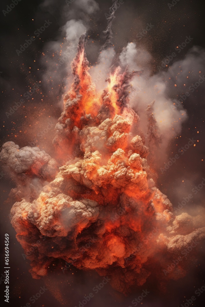 volcanic eruption with billowing smoke and lava flow, created with ...