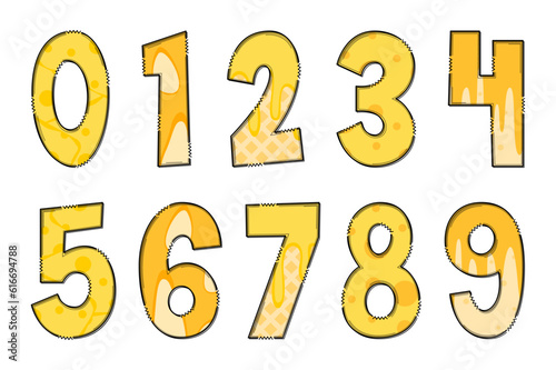 Handcrafted Cheese Numbers. Color Creative Art Typographic Design