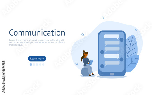 communication illustration set. characters are using mobile phones to communication by chatting system. technology for contact concept vector.