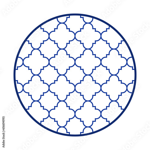 Porcelain plate with traditional blue on white design in Asian style. design pattern for background, plate, dish, bowl, lid, tray, salver, vector illustration art embroidery. arabesque pattern plate.