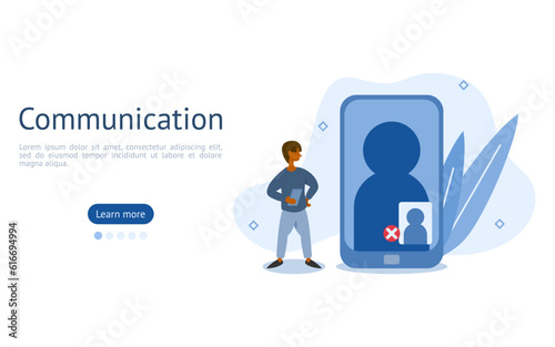communication illustration set. characters are using mobile phones to communication by video call system. technology for contact concept vector.