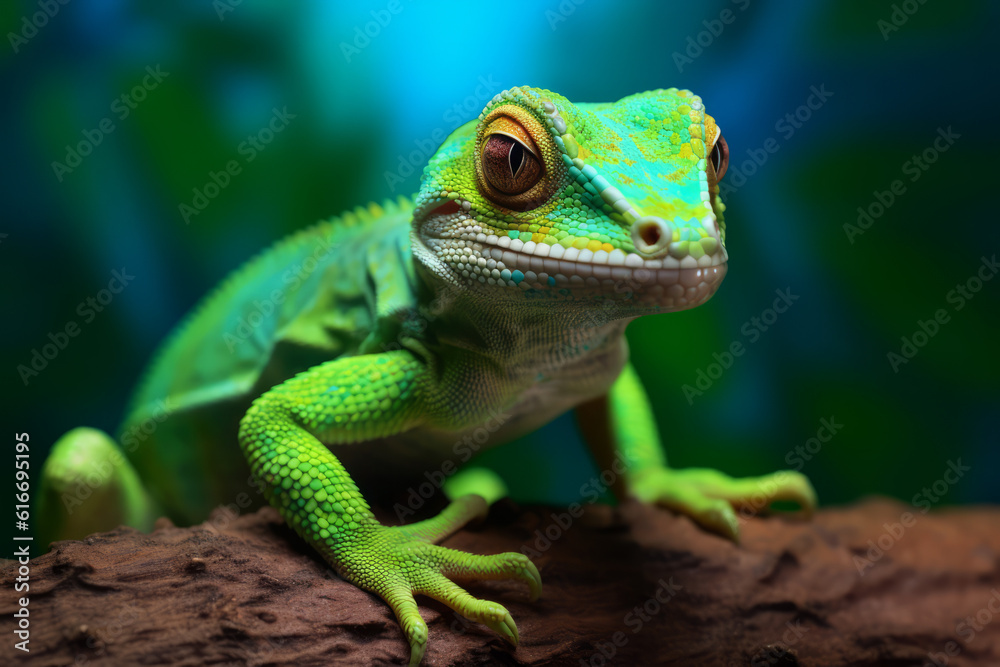 Green gecko looking into camera Green gecko looking into camera