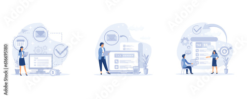 Taxes illustration set. Taxation planning concept. flat modern vector illustration