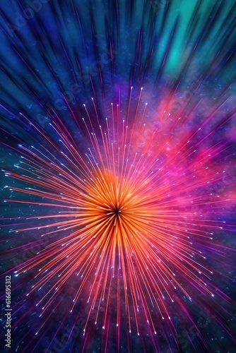 close-up shot of a single colorful firework burst in the sky, created with generative ai © Natalia