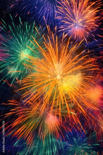 close-up of firework explosion with vivid colors, created with generative ai