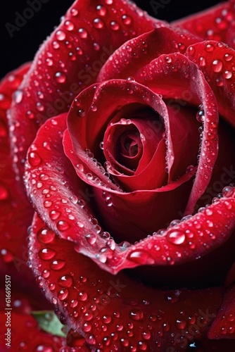 dewdrops glistening on petals of a red rose  created with generative ai