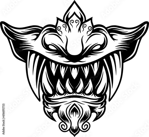 Japanese demon evil mask , mascot logo illustration
