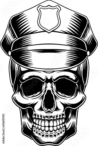 illustration of a skull wearing a police hat