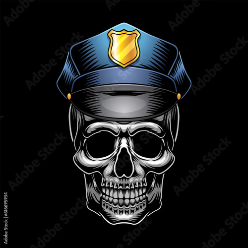 illustration of a skull wearing a police hat