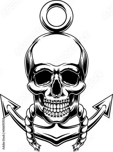 Illustration of a skull with a ship's anchor