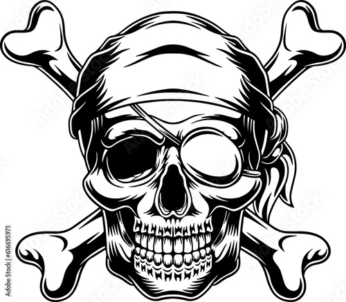 Illustration of a pirate skull with bones on the back