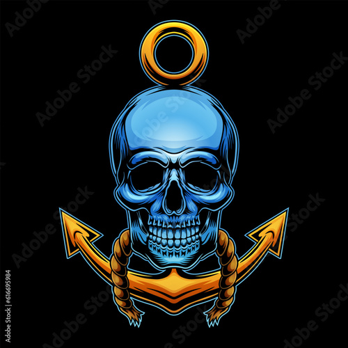 Illustration of a skull with a ship's anchor