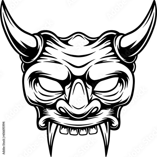 Japanese demon evil mask , mascot logo illustration