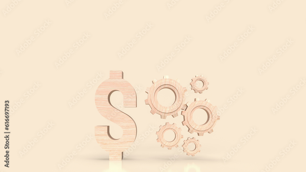 The wood dollar symbol and gear for business concept 3d rendering The wood dollar symbol and gear for business concept 3d rendering