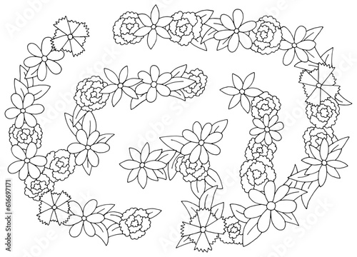 Flower maze graphic black white sketch top aerial view illustration vector