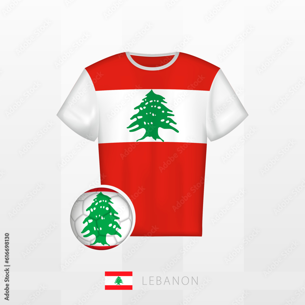 Football uniform of national team of Lebanon with football ball with